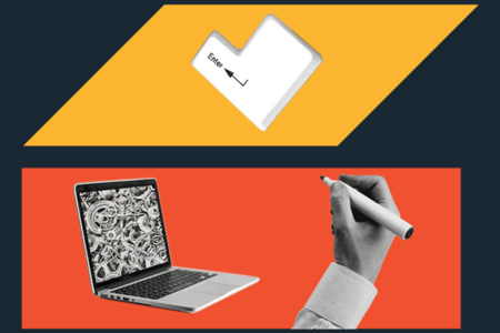 prototype vs wireframe: image shows a computer and a hand with a pencil next to it. 